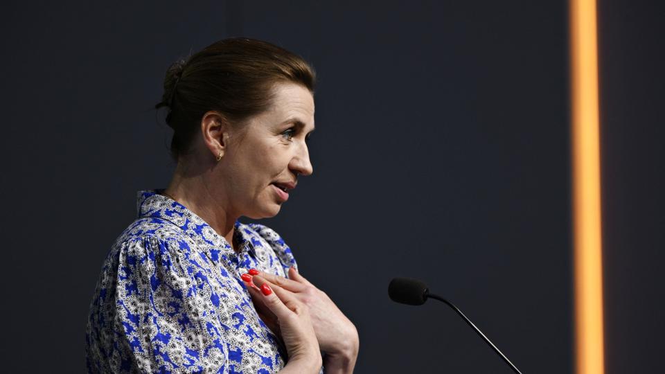 Statsminister Mette Frederiksen (S) taler til Tænketanken Europas Europakonference. <i>Philip Davali/Ritzau Scanpix</i>