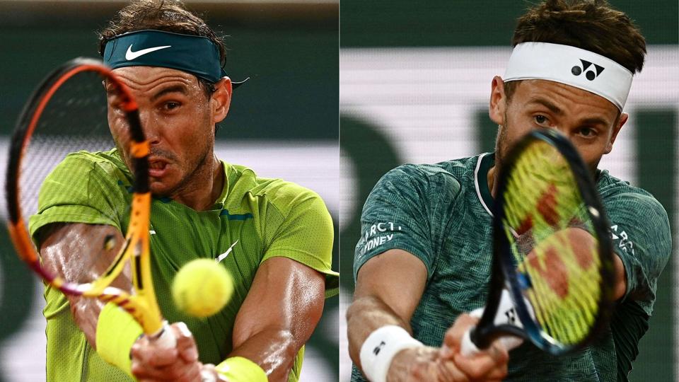 Casper Ruud (th.) skal forsøge at gøre French Open-finalen mod Rafael Nadal (tv.) til en langstrakt og fysisk krævende affære, mener Eurosports ekspert Mats Wilander. <i>Christophe Archambault/Ritzau Scanpix</i>