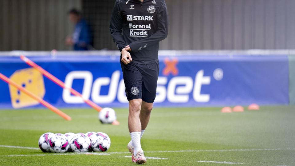 Andreas Christensen ses her under torsdagens træning forud for fredagens Nations League-kamp mod Kroatien. <i>Liselotte Sabroe/Ritzau Scanpix</i>