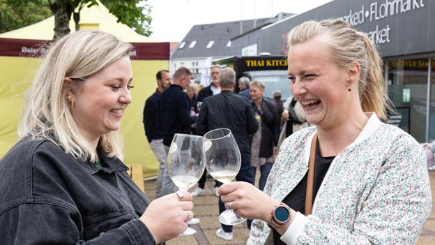 Kathrine Bloch og Karin Mølhus var for første gang med ved Nordjysk Vinfestival i Brønderslev. Veninderne glædede sig til en hyggelig aften. <i>Foto: Kim Dahl Hansen</i>
