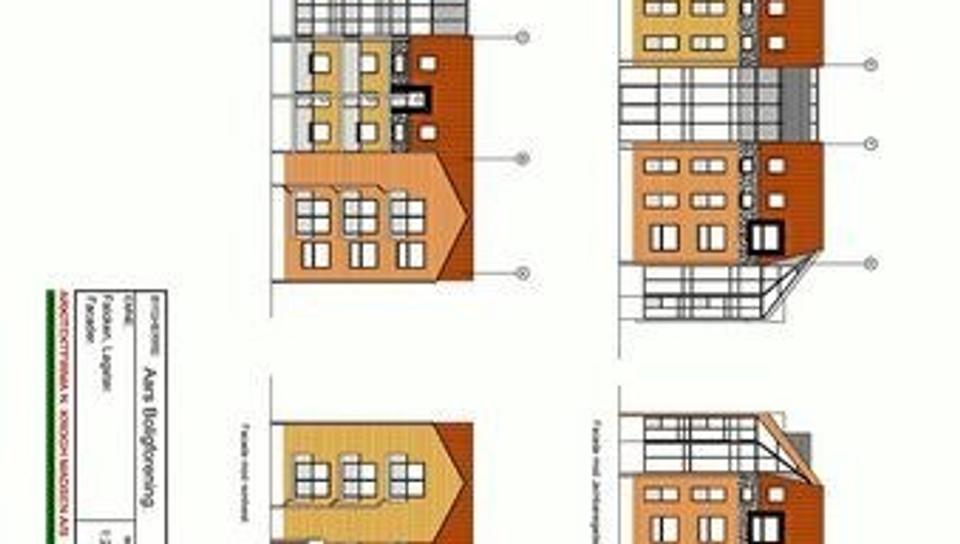 Sådan kommer "Falcken" til at se ud. Aars Boligforening har samtidig købt en stor del af naboejendommen i Jernbanegade og har desuden option på en stor grund bag ejendommen. Dermed har foreningen mulighed for at udvide Falcken senere.Illustration: Ar