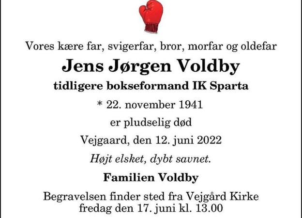 Jens Jørgen Voldbys dødsannonce i Nordjyske Stiftstidende.