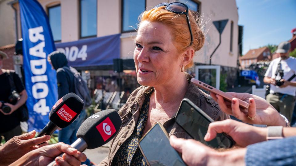 Inger Støjberg udtaler sig til pressen på Folkemødet i Allinge på Bornholm. <i>Ida Marie Odgaard/Ritzau Scanpix</i>