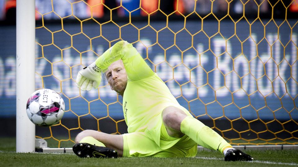David Ousted reddede to forsøg, da FC Midtjylland slog OB i årets pokalfinale. (Arkivfoto). <i>Liselotte Sabroe/Ritzau Scanpix</i>