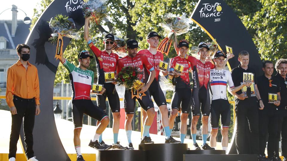 Bahrain Victorious vandt holdkonkurrencen i sidste års udgave af Tour de France, hvor mandskabet undervejs blev undersøgt for muligt brud på dopingreglerne. <i>Benoit Tessier/Reuters</i>