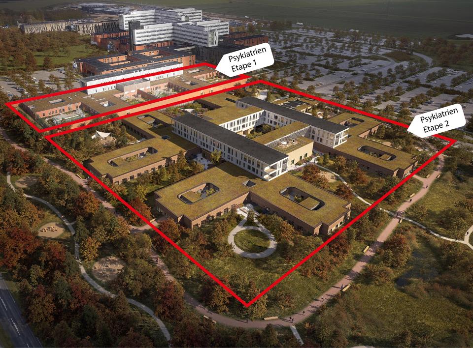 Her - opad det nye supersygehus - kommer det nye psykiatriske sygehus til at ligge. <i>Foto: Region Nordjylland</i>