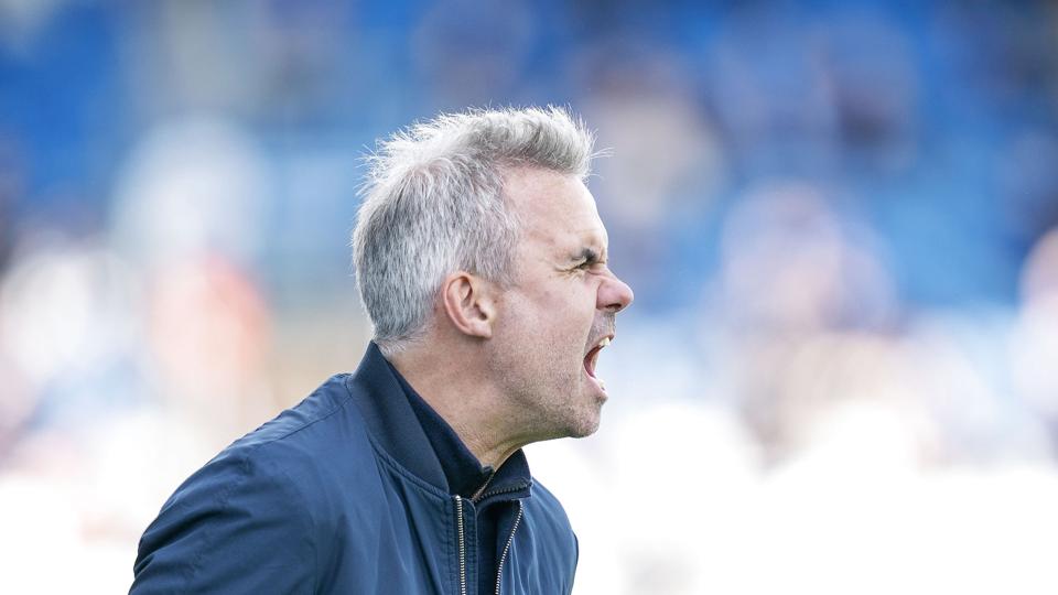 OB's cheftræner Michael Hemmingsen under superligakampen mellem OB og AC Horsens, i Odense mandag den 24. maj 2021. <i>Claus Bech/Ritzau Scanpix</i>