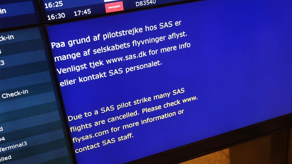 SAS-piloter strejker, og mange afgange er aflyst i CPH Københavns Lufthavn, mandag den 4. juli 2022. <i>Olafur Steinar Gestsson/Ritzau Scanpix</i>