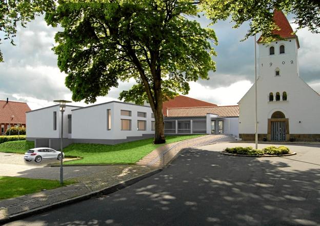 Det er en længe ventet tilbygning til Sydfløjen som Bangsbostrand Kirke viser frem for offentligheden den første søndag i advent. (Privatfoto).
