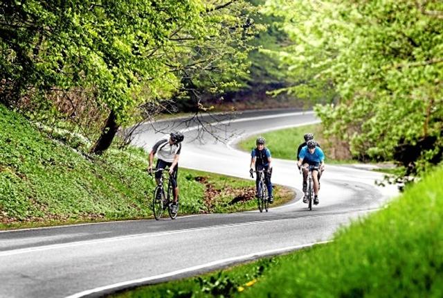 Ikke mindst turen op ad Hulvejen stiller store krav til deltagerne i cykelløbet ”Rundt om Rold”. Foto: Comwell Rebild Bakker