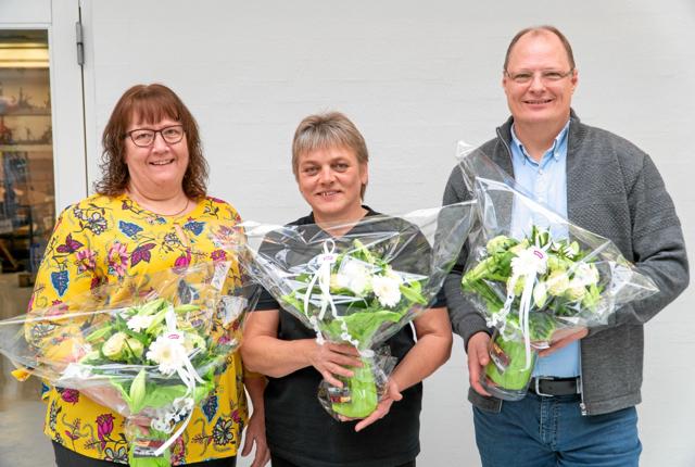 De tre 25-års jubilarer hos Migatronic: Pia Davidsen, Åse Bech og Claus Hertel. Privatfoto