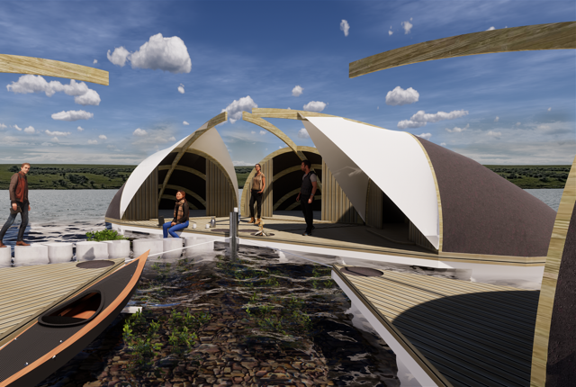 Sådan forestiller arkitektfirmaet og kommunen sig, at de nye shelters kan komme til at se ud. Tegning: Aalborg Kommune