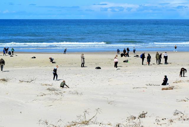 På en strålende klar majformiddag gik Løkken skoles klasser fra indskoling og mellemtrin på stranden til en lidt anderledes matematikundervisning. Foto: Kirsten Olsen