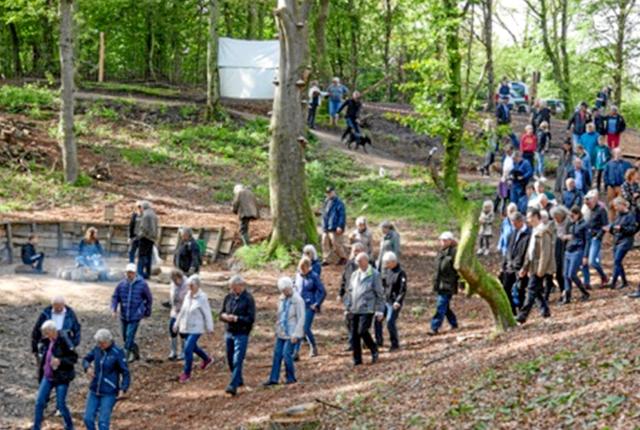 Mange fandt vej fra Urbakken gennem skoven til Amfi-scenen, hvor indvielsen af Glarborgens første etape fandt sted.Privatfoto