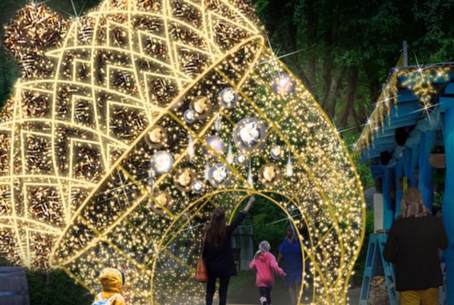 100.000-vis af lys vil bryde vintermørket i zoo i forbindelse med julen. Illustration: Aalborg Zoo