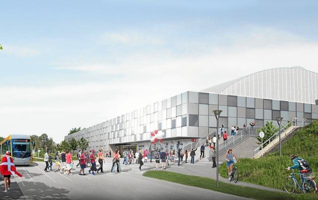 Gigantium i Aalborg Øst bliver endnu mere gigantisk at se på, når den ny tilbygning på 4.300 kvadratmeter står klar til brug. Illustration: Kjaer&Richter