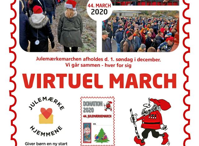 På hjemmesiden www.julemaerkemarchen.dk tilmelder man sig det virtuelle arrangement, betaler sit bidrag, køber julemærkemarch-medaljer og alle de andre ting, som man normalt ellers ville gøre på dagen.