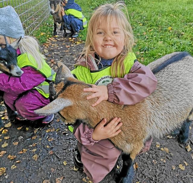 Børn og dyr blev hurtigt venner i Hadsund Dyrehave. Privatfoto