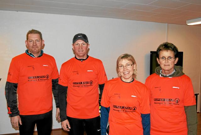 De fire stiftere af løbeklubben Run For Fun i Haverslev tilbage i 2012. Fra venstre Bo Glerup, Stefan ”Dupond” Larsen, Joan Straarup og Gitte Hansen. Privatfoto