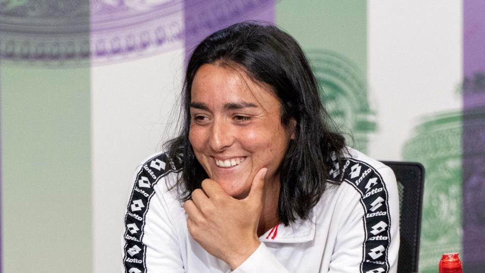 Ons Jabeur var afslappet og i godt humør, da hun mødte pressen forud for lørdagens Wimbledon-finale. <i>Joe Toth/Ritzau Scanpix</i>