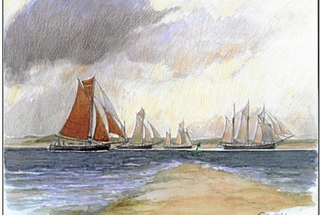 Udstillingen viser et udvalg af Ole Ubbesens fine akvareller af skibe og havet.