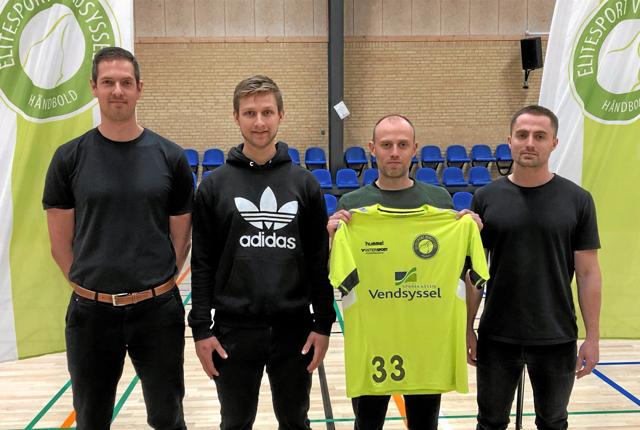 Elitesport Vendsyssels trænerteam i sæsonen 202 2: Fra venstre cheftræner Jonas Aaen, assistenttræner Benjamin Rømer, fysioterapeut Henrik Vestergaard og fysisk træner Jacob Strøm.