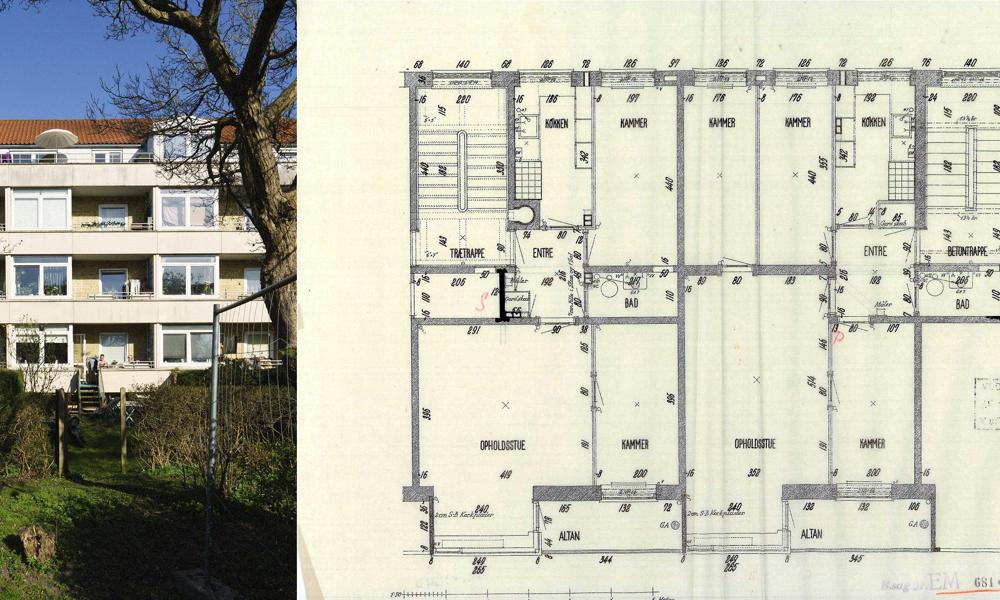 Til højre ses planlen i Kantorparken, hvor Ragna Grubb, Karen Hvistendahl og Ingeborg Schmidt har prioriteret ekstra kamre på bekostning af store fællesrum, så voksne og børn kunne få deres eget private rum. Til venstre ses Kantorparken ude fra. Til højre ses planlen i Kantorparken, hvor Ragna Grubb, Karen Hvistendahl og Ingeborg Schmidt har prioriteret ekstra kamre på bekostning af store fællesrum, så voksne og børn kunne få deres eget private rum. Til venstre ses Kantorparken ude fra.