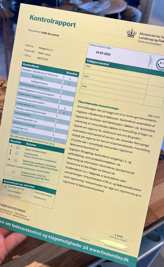 Fødevarestyrelsens rapport fra Kaffe By Lassoe. <i>Privatfoto</i>