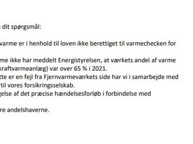 Screenshot af mailsvar fra Dronninglund Fjernvarme