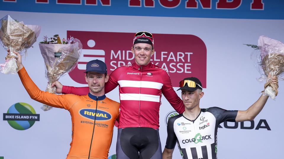 Sebastian Changizi (til højre) blev i maj nummer tre i det danske endagsløb Fyen Rundt, som Mads Pedersen vandt. <i>Frank Cilius/Ritzau Scanpix</i>