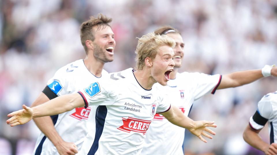 Mads Emil Madsen var en af AGF's tre målscorere i sejren over Viborg. <i>Claus Fisker/Ritzau Scanpix</i>