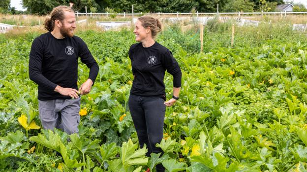 Kristina Kruse og Martin Jensen bor på gården med fire sammenbragte børn i alderen 9 til 15 år. Martin Jensen har fuldtidsarbejde ved siden af, så det er især Kristina, der passer dyr og bedrift. <i>Foto: Kim Dahl Hansen</i>