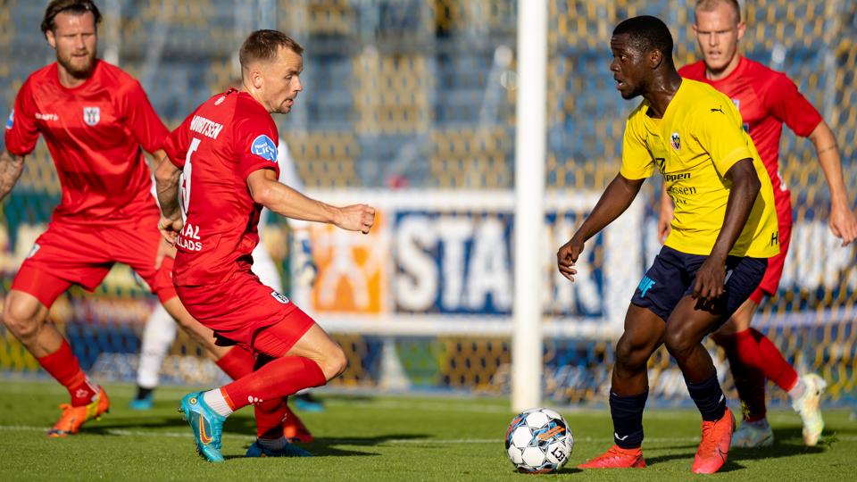 Hobro IK hentede en smal, men vigtig 1-0-sejr hjemme mod FC Helsingør på scoring af Simon Jakobsen i anden spillerunde af NordicBet Ligaen. <i>Foto: Martél Andersen</i>