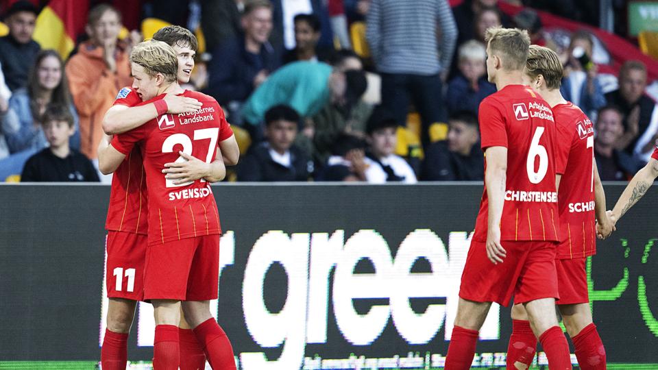 FC Nordsjælland ligger efter tre spillerunder på førstepladsen med ni point. Lørdag kommer Viborg på besøg. <i>Claus Bech/Ritzau Scanpix</i>