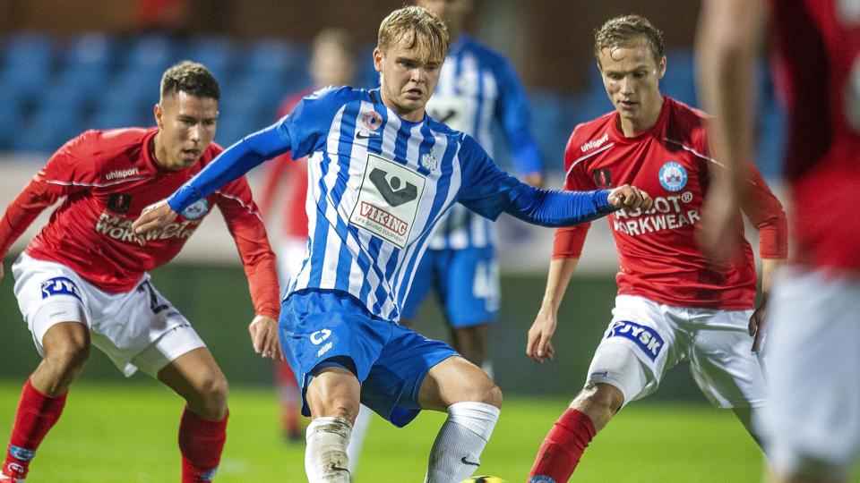 Nicklas Strunck - her i en pokalkamp mod Silkeborg i 2020 - scorede til 3-1 for Esbjerg mod Brabrand. (Arkivfoto). <i>John Randeris/Ritzau Scanpix</i>