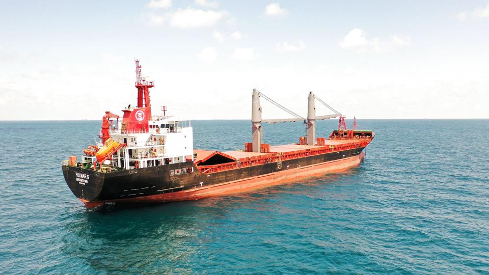 Skibet "Fulmar S" ses her fredag på vej mod Ukraine for at hente korn. <i>Mehmet Caliskan/Reuters</i>
