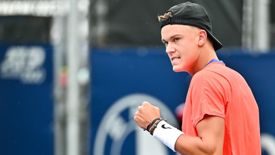 Holger Rune slog natten til onsdag dansk tid italienske Fabio Fognini i første runde af National Bank Open i Montreal. <i>Minas Panagiotakis/Ritzau Scanpix</i>