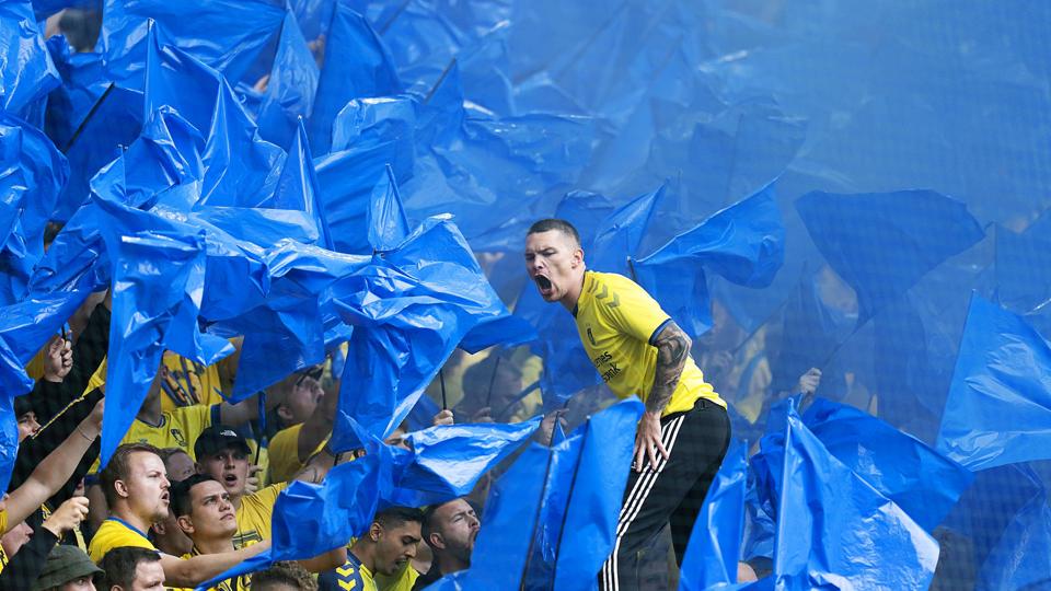 Brøndby-fans frygter, at kommende derbykampe mod FC København bliver uden udebanefans. <i>Claus Bech/Ritzau Scanpix</i>