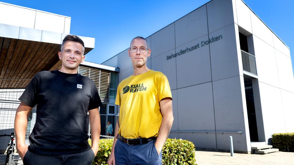 Lægerne Morten Falshøj Pedersen og Søren Kæseler indgår pr. 1. september et partnerskab om at drive fælles klinik i Behandlerhuset Dokken, Thisted. <i>Foto: Lars Pauli</i>