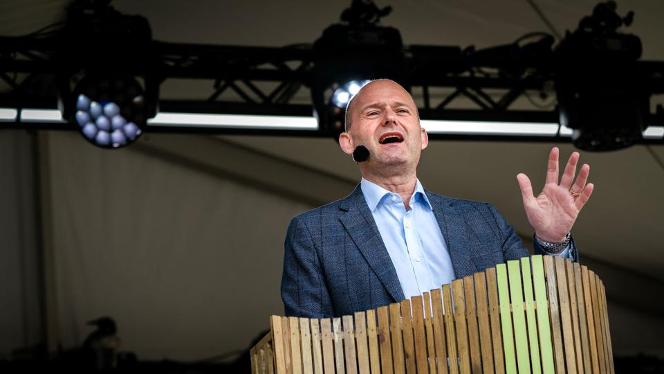Folkemødet 2022: Marianne Karlsmose taler Søren Pape Poulsen (K) holder pressemøde mandag, hvor det ventes at handle om statsministerkandidaturet. Her ses han under Folkemødet tidligere i år. <i>Ida Marie Odgaard/Ritzau Scanpix</i>