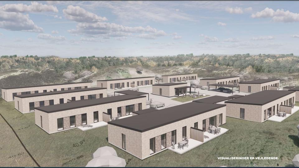 Sådan kommer Thisted Boligs nye byggeri på Roshagevej i Hanstholm til at se ud. Visualiseringen er udarbejdet af Rødbro Arkitekter.