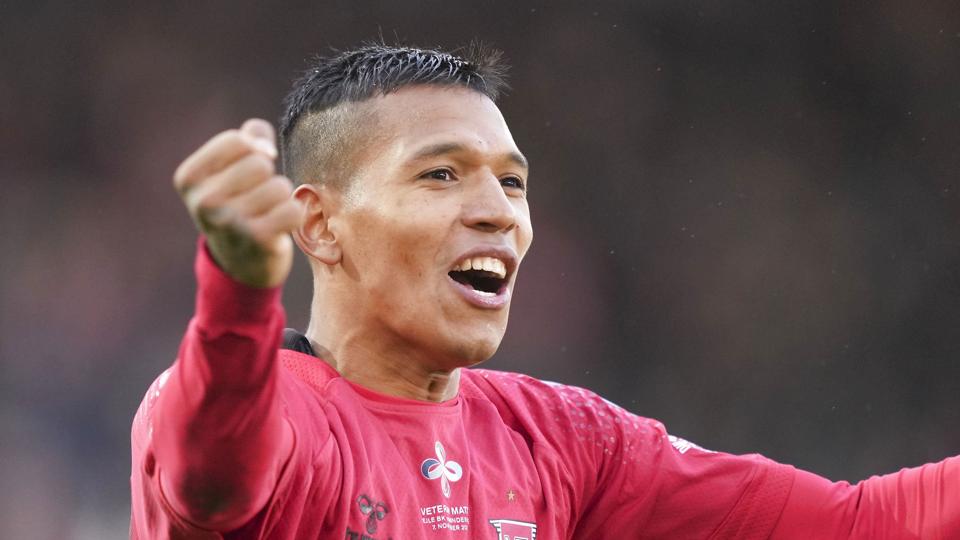 Vejle-angriberen Andrés Ponce scorede hattrick i onsdagens 6-0-sejr hjemme over oprykkerne fra Næstved. (Arkivfoto). <i>Claus Fisker/Ritzau Scanpix</i>