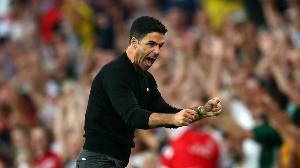 Arsenal-manager Mikel Arteta har haft meget at juble over i denne sæson. Her fejrer han hjemmesejren over Fulham 27. august. (Arkivfoto). <i>David Klein/Reuters</i>