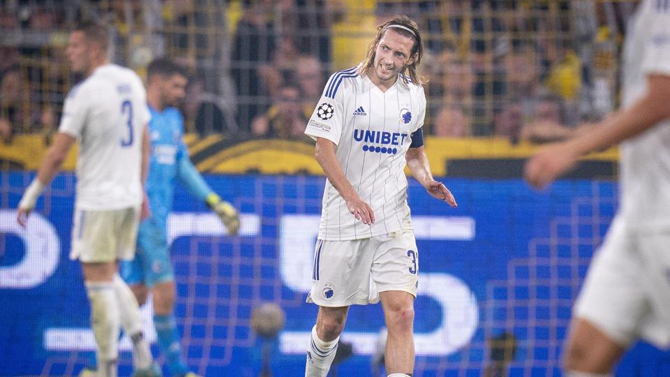 Rasmus Falk var ærgerlig over 0-3-nederlaget til Dortmund i tirsdagens Champions League-kamp. <i>Liselotte Sabroe/Ritzau Scanpix</i>