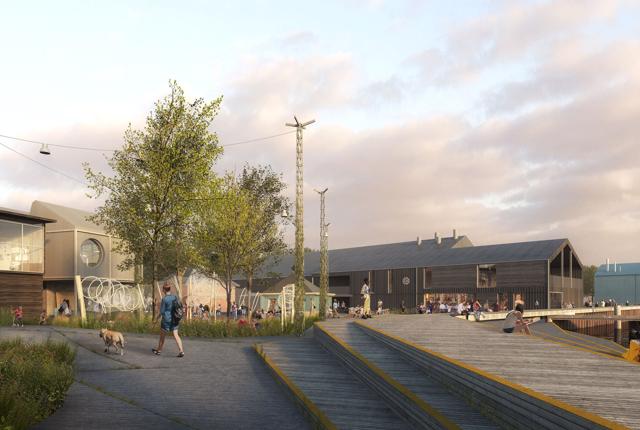 Sådan forestiller arkitekterne sig, at havneområdet kan komme til at se ud. Visualisering: Aalborg Kommune