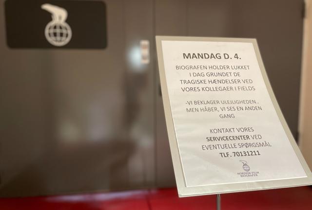 I første omgang var alle Nordisk Film Biografer lukkede i går, men efter beskeden om at en medarbejder har mistet livet ved skyderiet i Field's, er der også lukket i dag. Foto: Lise Sastakauskas Østergaard