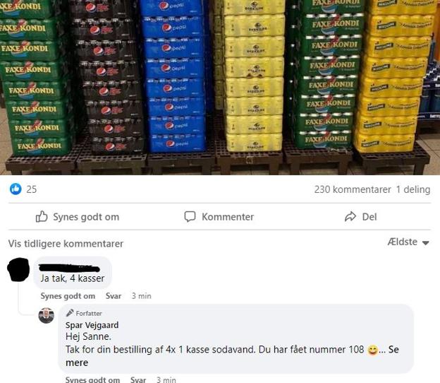 Kunderne skriver ja tak og angiver, hvor mange stk. af en vare, de skal have. Herefter får de et nummer, de kan hente deres varer på. <i>Foto: Screenshot fra Facebook.</i>