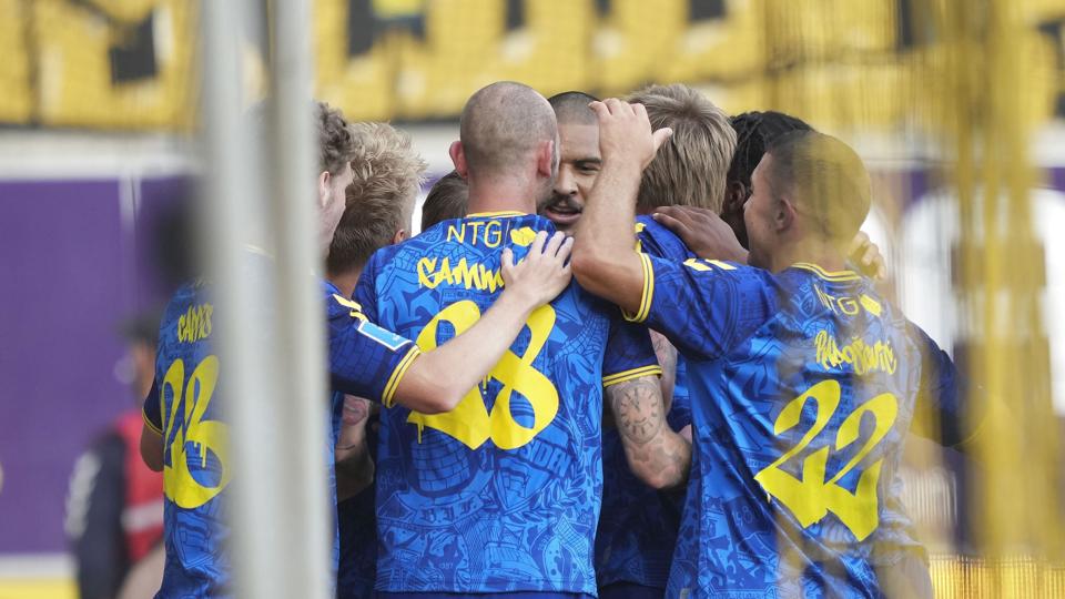 Brøndby kunne i den forgangne weekend juble over en sejr i Horsens, men holdet ligger stadig blot nummer ni i Superligaen. <i>Claus Fisker/Ritzau Scanpix</i>