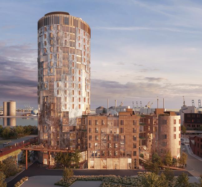 Med det højeste af de tre tårne på 78 meter kommer TRÆ til at være tydeligt på havnens skyline. Med det højeste af de tre tårne på 78 meter kommer TRÆ til at være tydeligt på havnens skyline.