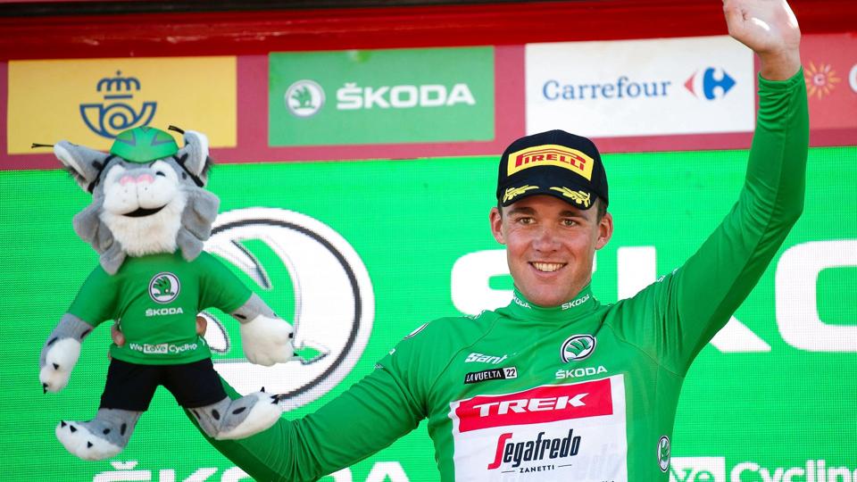 Mads Pedersen har haft pointtrøjen siden 8. etape af Vuelta a España. Han vinder konkurrencen, hvis han gennemfører løbet. <i>Jorge Guerrero/Ritzau Scanpix</i>